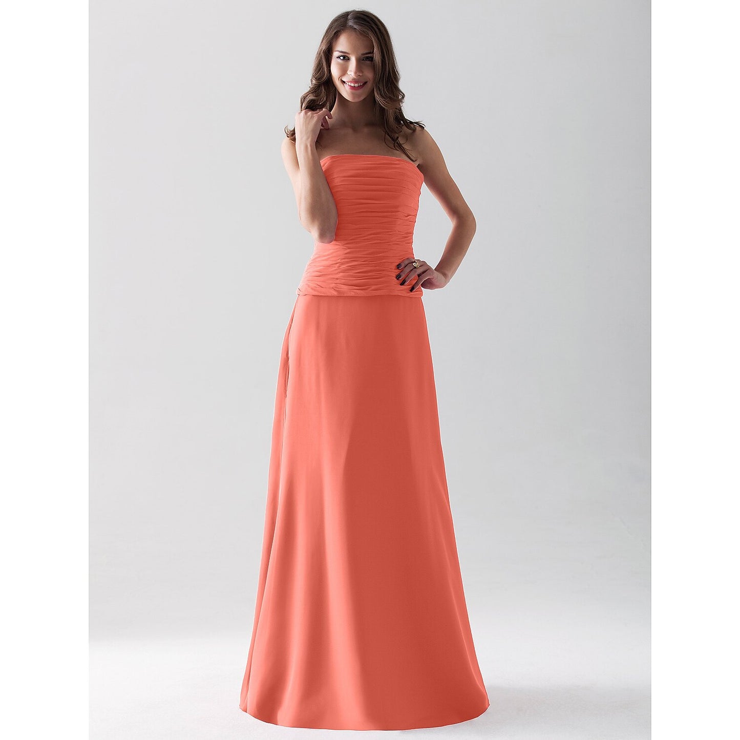 Sheath / Column Bridesmaid Dress Strapless / Straight Neckline Sleeveless Open Back Floor Length Chiffon with Ruched