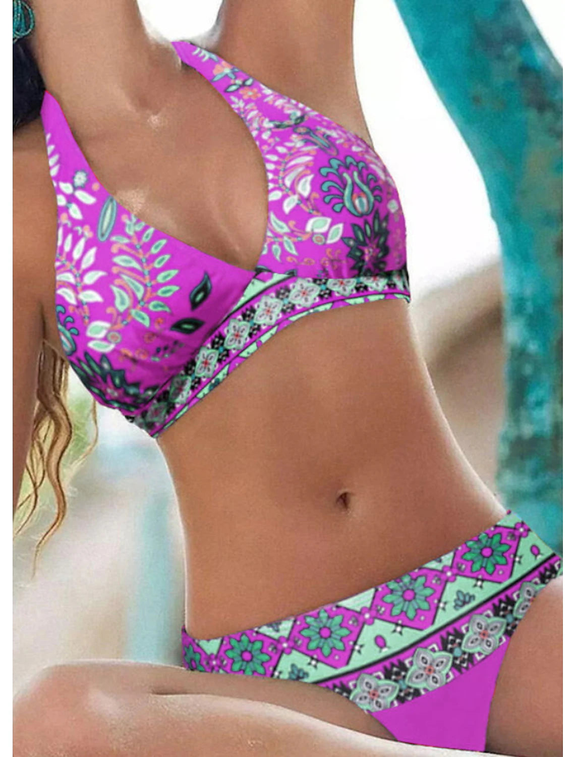 Women's Bikinis Swimsuit Halter Sexy Floral V Neck Summer Vacation Beach Wear Bathing Suits