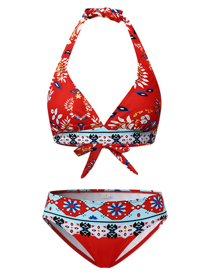 Women's Bikinis Swimsuit Halter Sexy Floral V Neck Summer Vacation Beach Wear Bathing Suits