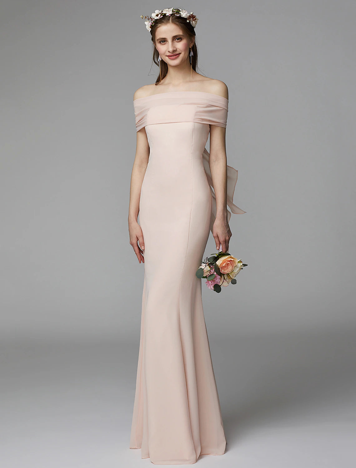 Mermaid / Trumpet Bridesmaid Dress Strapless Sleeveless Backless Floor Length Chiffon with Sash / Ribbon / Pleats