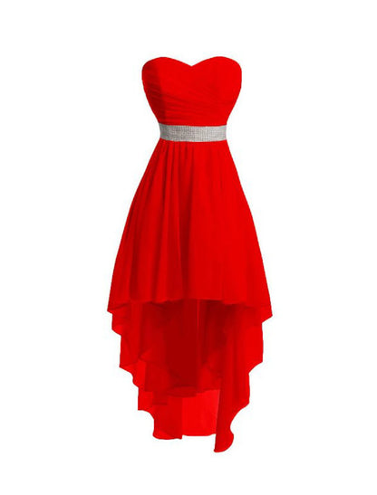 A-Line Homecoming Party Dress Tiered Dress Strapless High Low Dress Asymmetrical Sleeveless Chiffon With Ruched