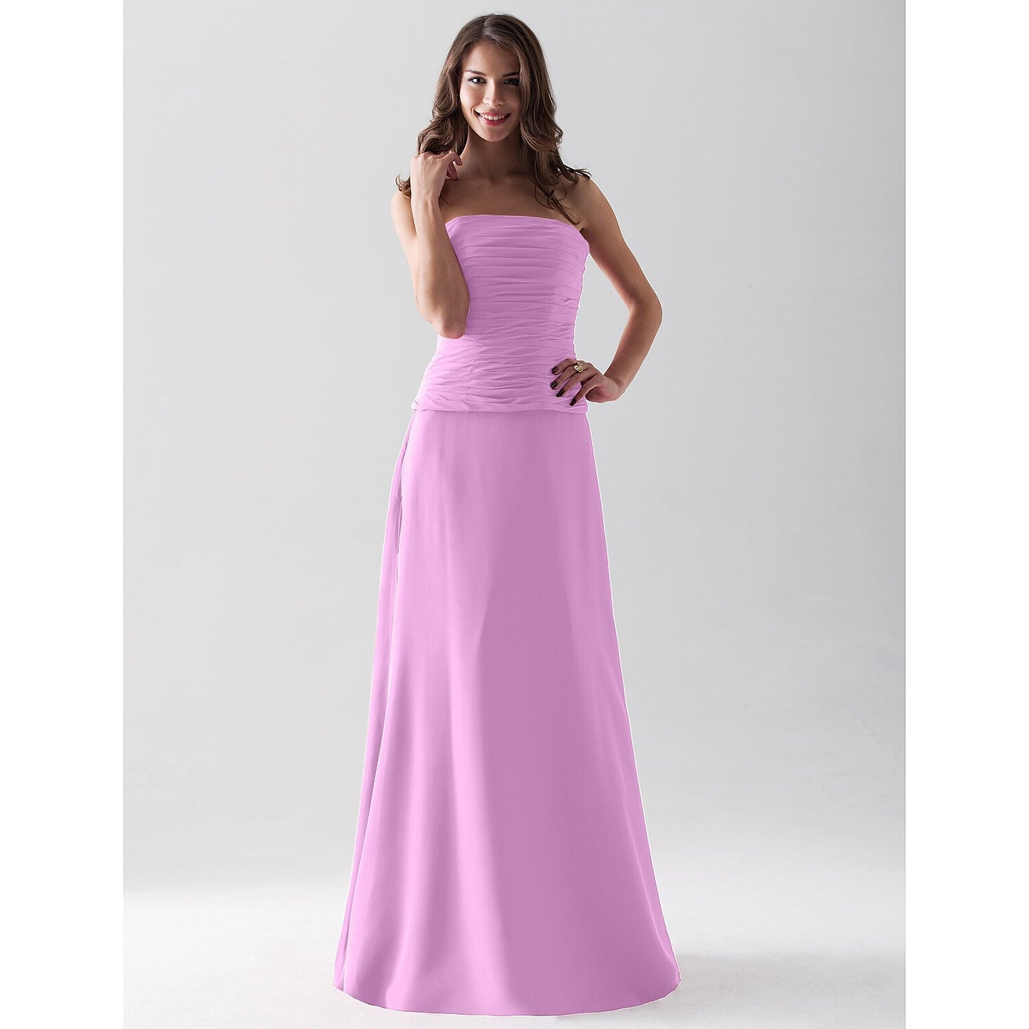 Sheath / Column Bridesmaid Dress Strapless / Straight Neckline Sleeveless Open Back Floor Length Chiffon with Ruched