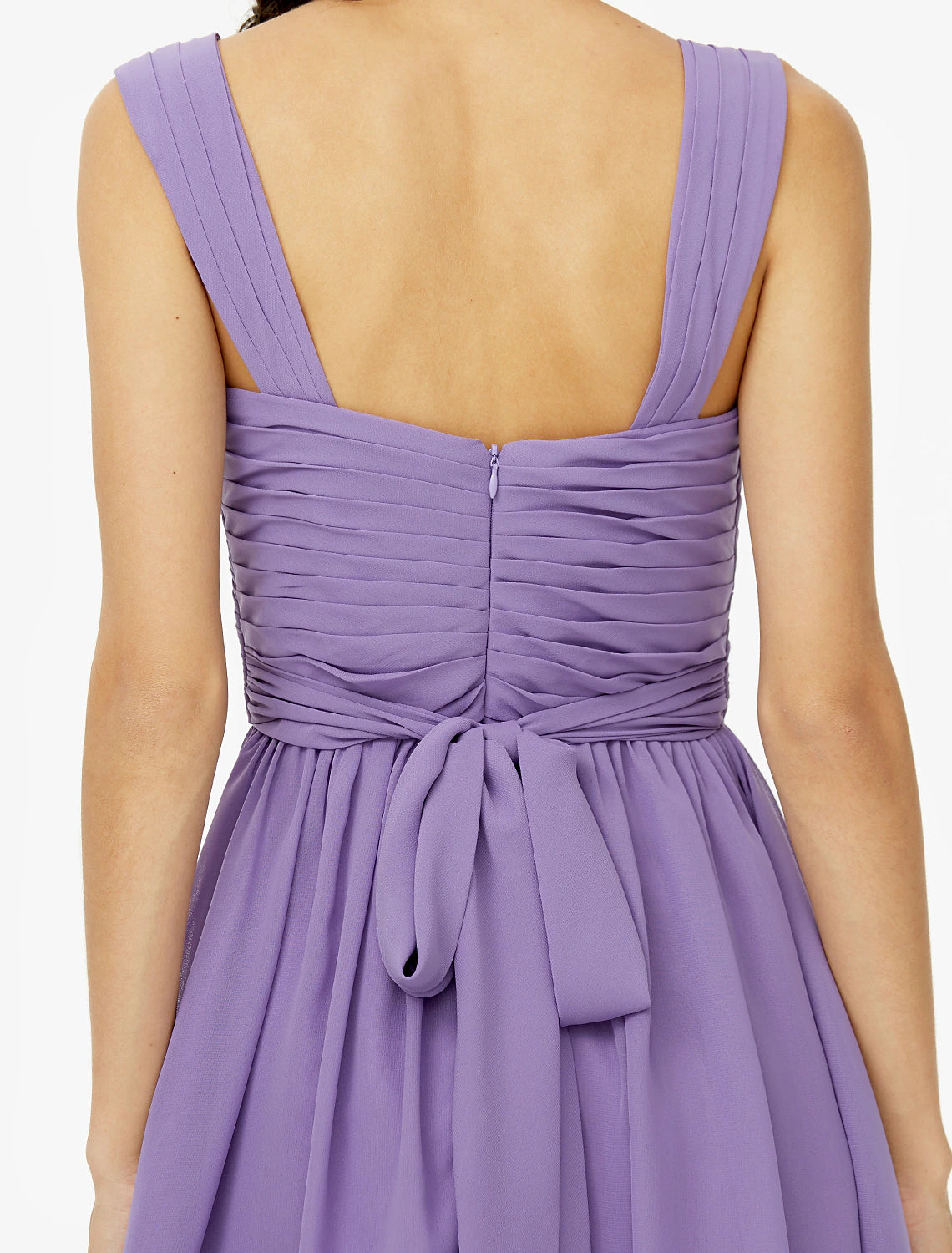 A-Line Bridesmaid Dress Straps Sleeveless Open Back Knee Length Chiffon with Sash / Ribbon / Bow(s) / Criss Cross