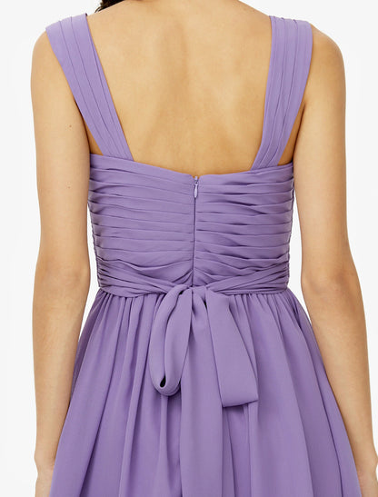 A-Line Bridesmaid Dress Straps Sleeveless Open Back Knee Length Chiffon with Sash / Ribbon / Bow(s) / Criss Cross