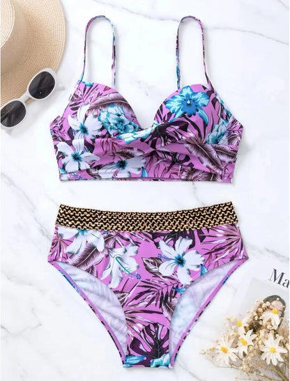 Women's Normal Swimwear Bikini Shorts Swimsuit 2 Piece Printing Floral Beach Wear Push Up Bathing Suits