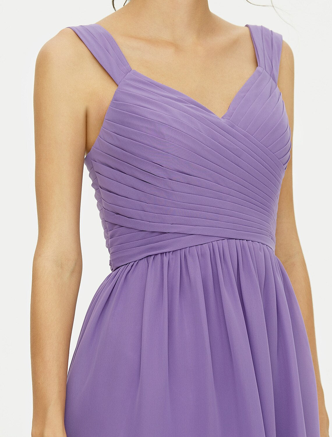 A-Line Bridesmaid Dress Straps Sleeveless Open Back Knee Length Chiffon with Sash / Ribbon / Bow(s) / Criss Cross