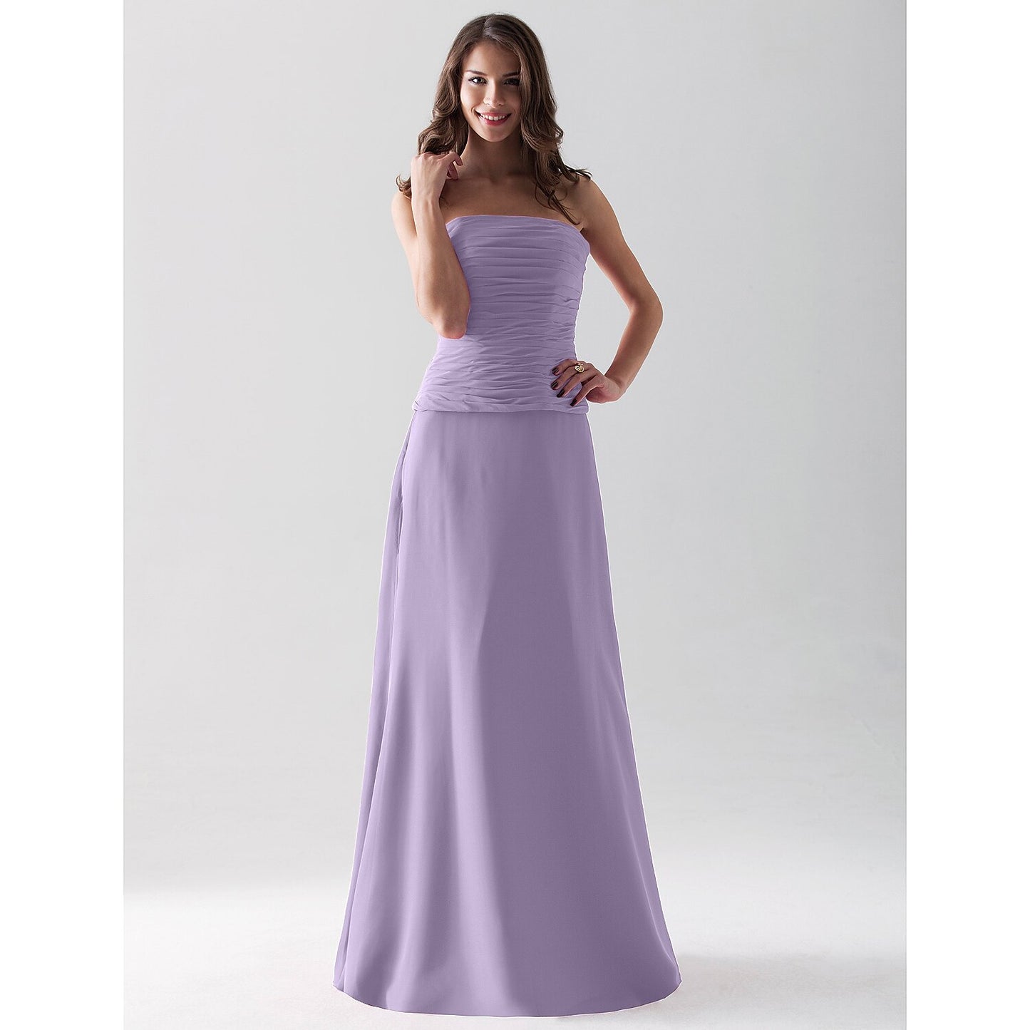 Sheath / Column Bridesmaid Dress Strapless / Straight Neckline Sleeveless Open Back Floor Length Chiffon with Ruched