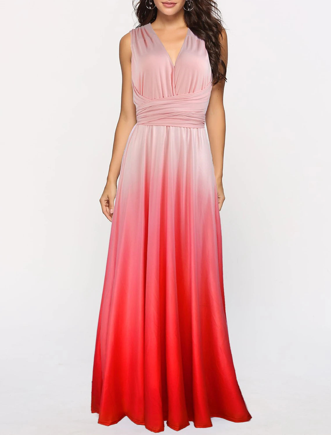 A-Line Bridesmaid Dress V Neck Sleeveless Elegant Floor Length Spandex with Ruching