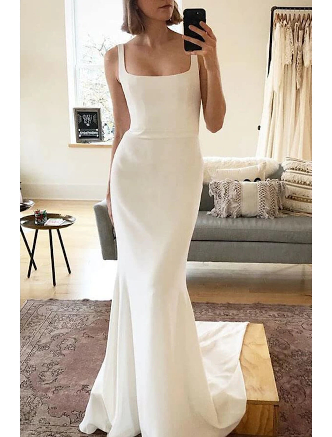 Beach Boho Wedding Dresses Mermaid Camisole Sleeveless Court Train Stretch Fabric Bridal Gowns