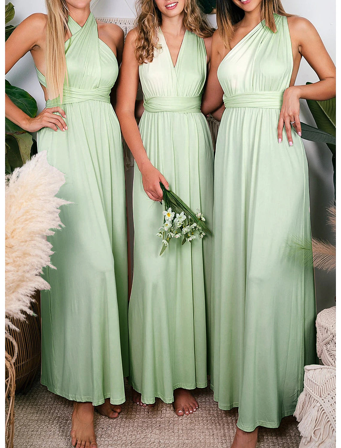 Sheath / Column Bridesmaid Dress Halter Sleeveless Convertible Ankle Length Spandex with Pleats / Solid Color