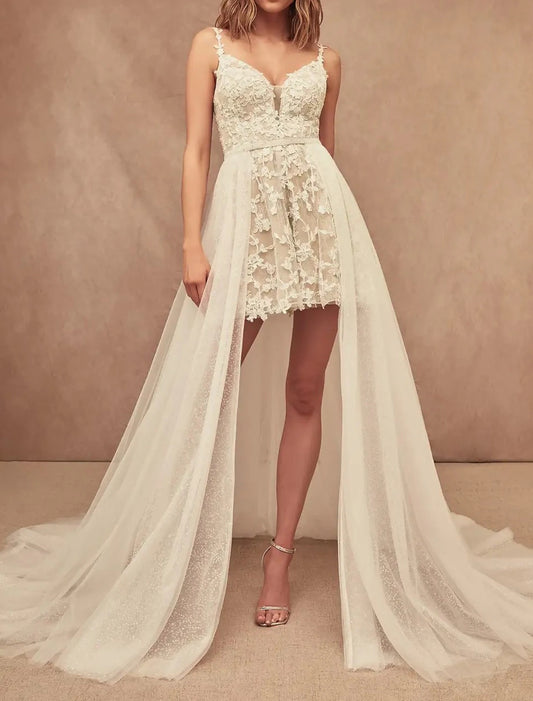 Sparkle & Shine Wedding Dresses A-Line Separates Separates Court Train Sequined OverSkirts Bridal Gowns With Solid Color Summer Fall Wedding Party