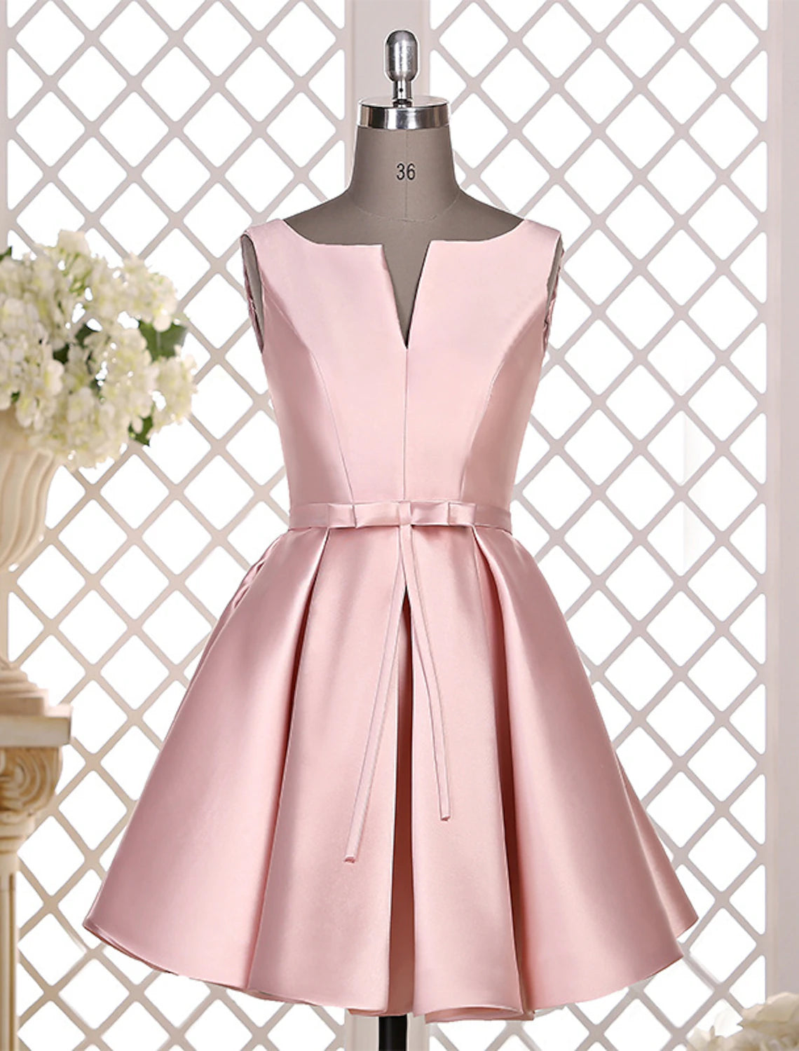 A-Line Cocktail Dresses Minimalist Dress Homecoming Graduation Short / Mini Sleeveless Jewel Neck Satin with Sash / Ribbon Bow(s)