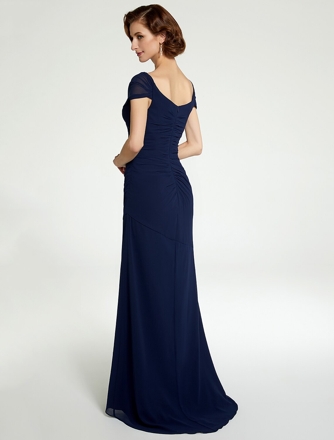 A-Line Mother of the Bride Dress V Neck Floor Length Chiffon Sleeveless with Lace Ruching