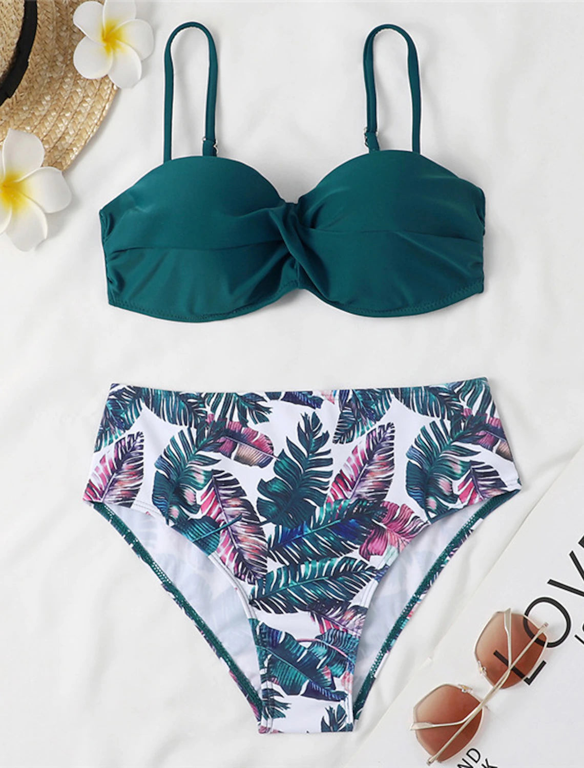 Women's Normal Swimwear Bikini 2 Piece Swimsuit 2 Piece Open Back Sexy Printing High Waisted Floral Leaves Strap Vacation Fashion Bathing Suits