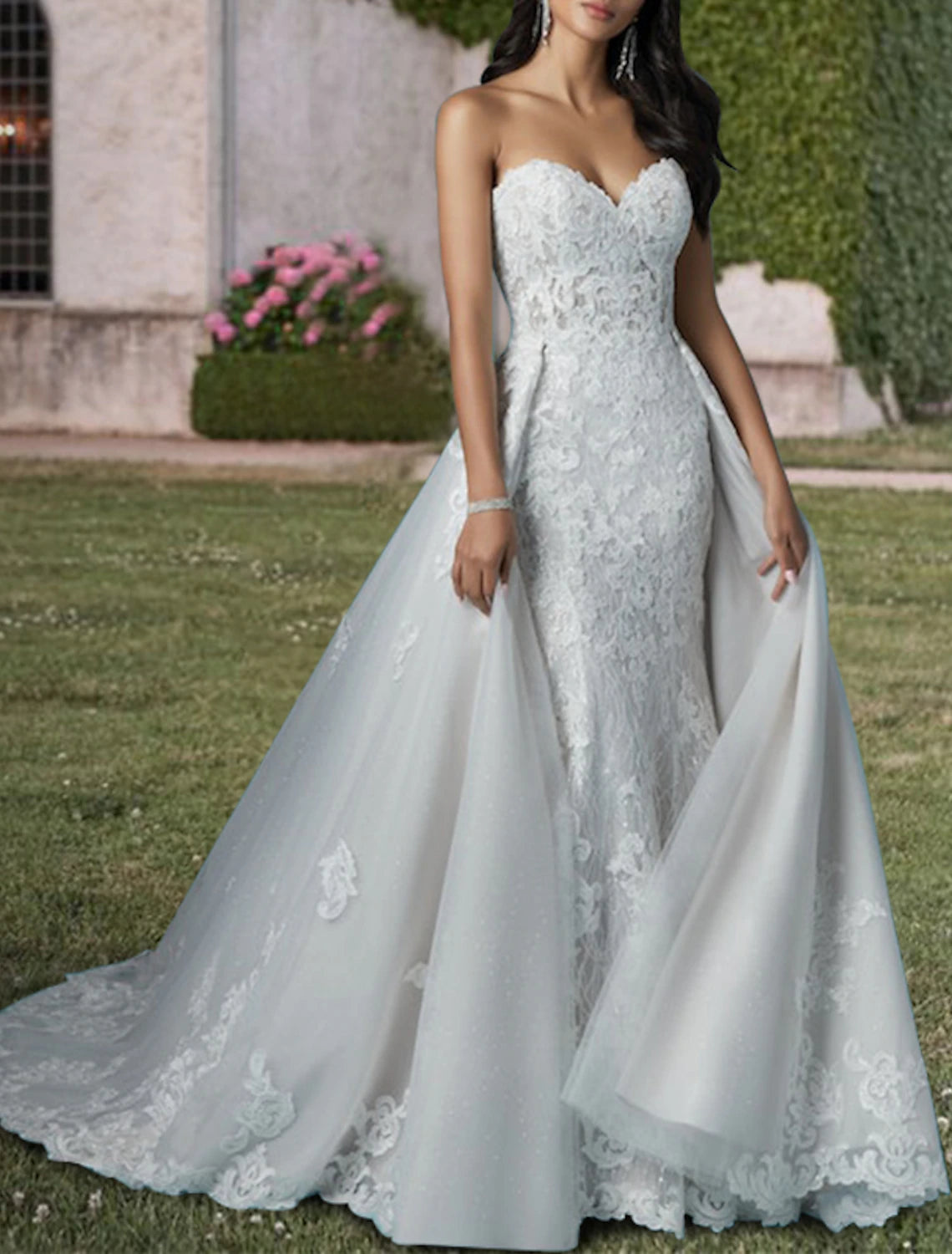 Engagement Formal Wedding Dresses Two Piece Sweetheart Strapless Court Train Lace Bridal Gowns With Sequin Appliques