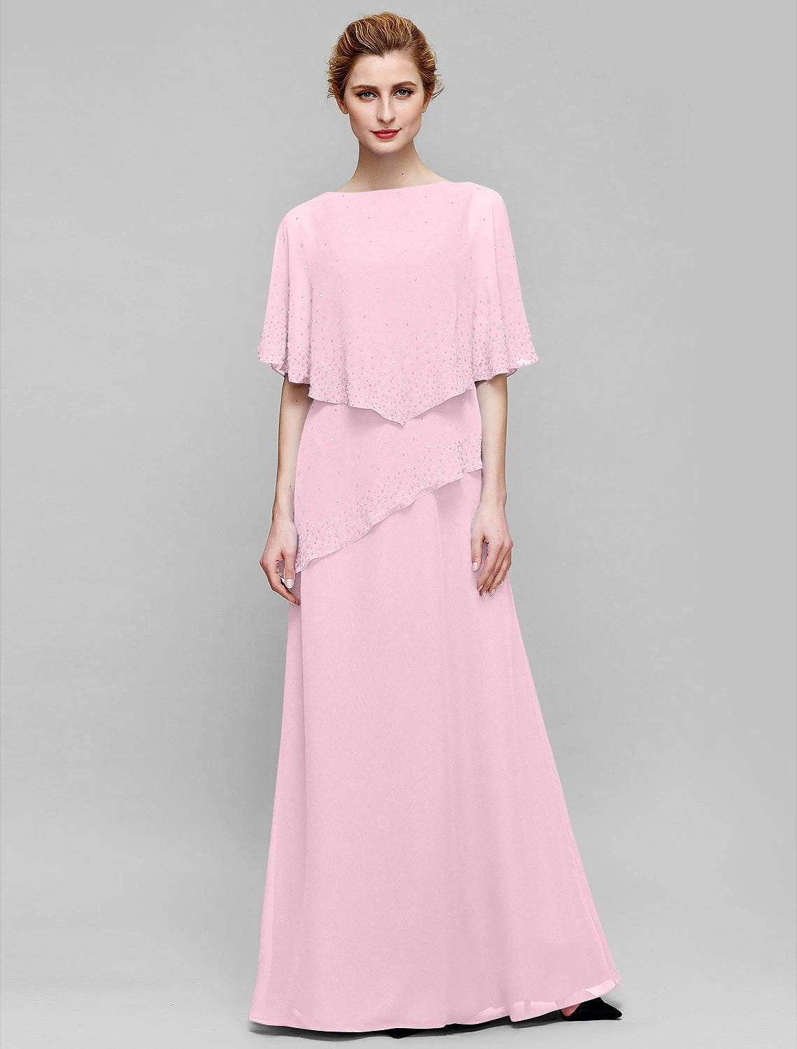 Sheath / Column Mother of the Bride Dress Elegant Bateau Neck Floor Length Chiffon Sleeveless with Beading