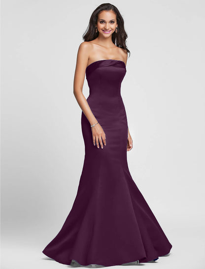 Mermaid / Trumpet Bridesmaid Dress Strapless Sleeveless Lace Up Floor Length Satin with Side Draping