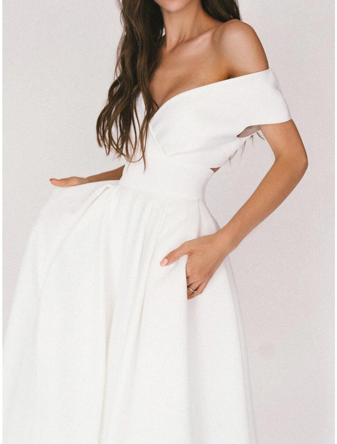 Reception Little White Dresses Casual Wedding Dresses A-Line V Neck Cap Sleeve Tea Length Chiffon Bridal Gowns With Pleats