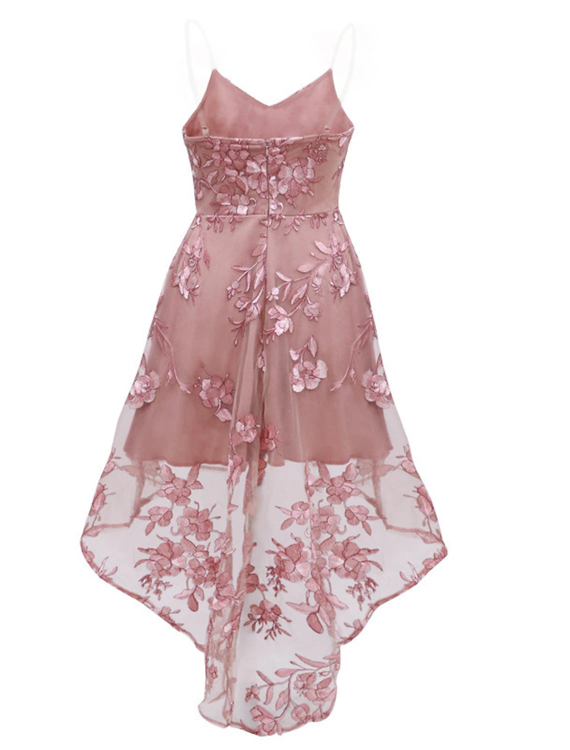 A-Line Cocktail Dresses Floral Dress Homecoming Party Wear Asymmetrical Sleeveless Spaghetti Strap Tulle with Appliques