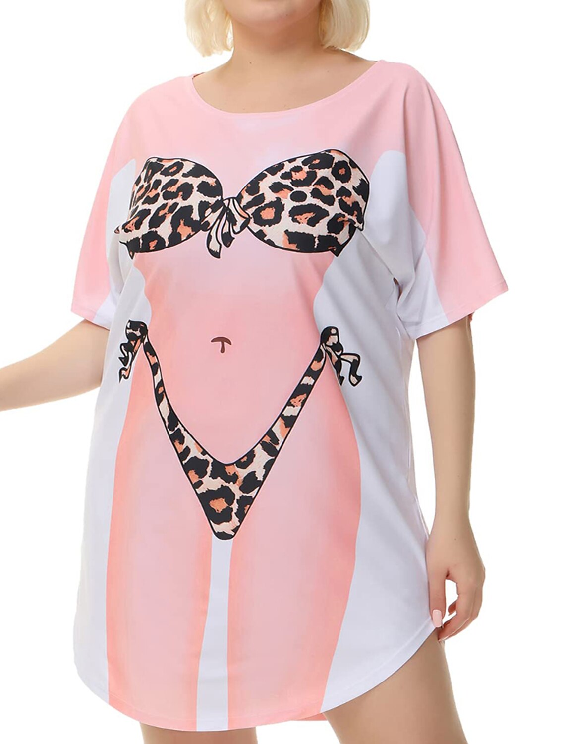 Women's Bikini Shirt Cover Up Dress Funny Cute Bikini Print for Swimwear Short Sleeve 3D Graphic Baggy Swimwear Cover-Up