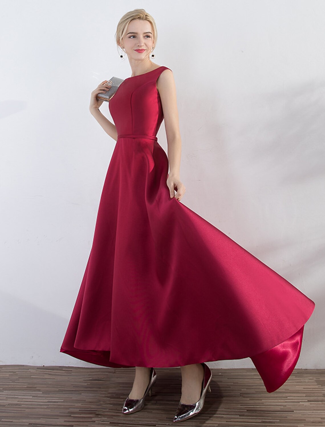 A-Line Evening Gown Minimalist Dress Party Wear Formal Evening Asymmetrical Sleeveless Jewel Neck Satin with Sleek