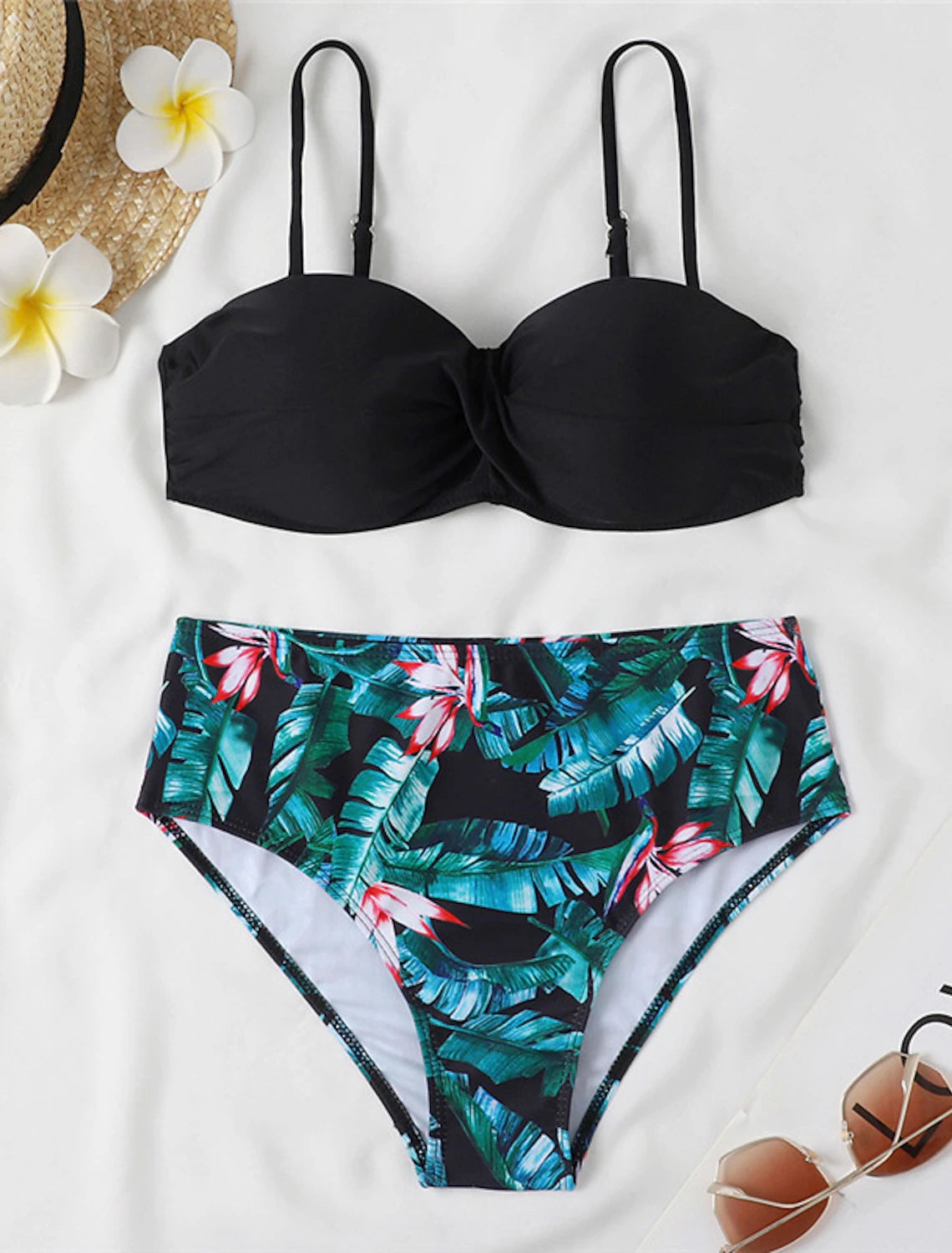 Women's Normal Swimwear Bikini 2 Piece Swimsuit 2 Piece Open Back Sexy Printing High Waisted Floral Leaves Strap Vacation Fashion Bathing Suits