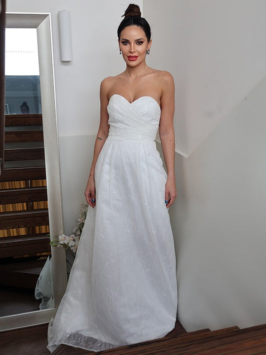 A-Line/Princess Ruched Sweetheart Sleeveless Sweep/Brush Train Wedding Dresses