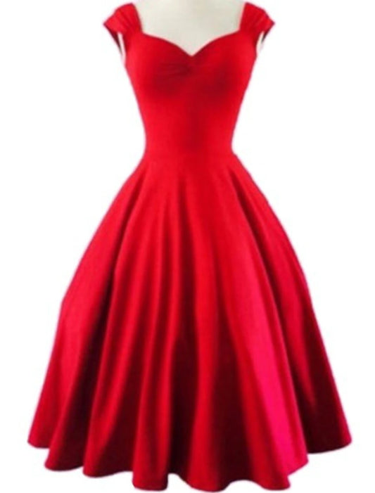 A-Line Elegant Vintage Cocktail Party Dress Prom Dress Sweetheart Neckline Sleeveless Short / Mini Satin with Pleats