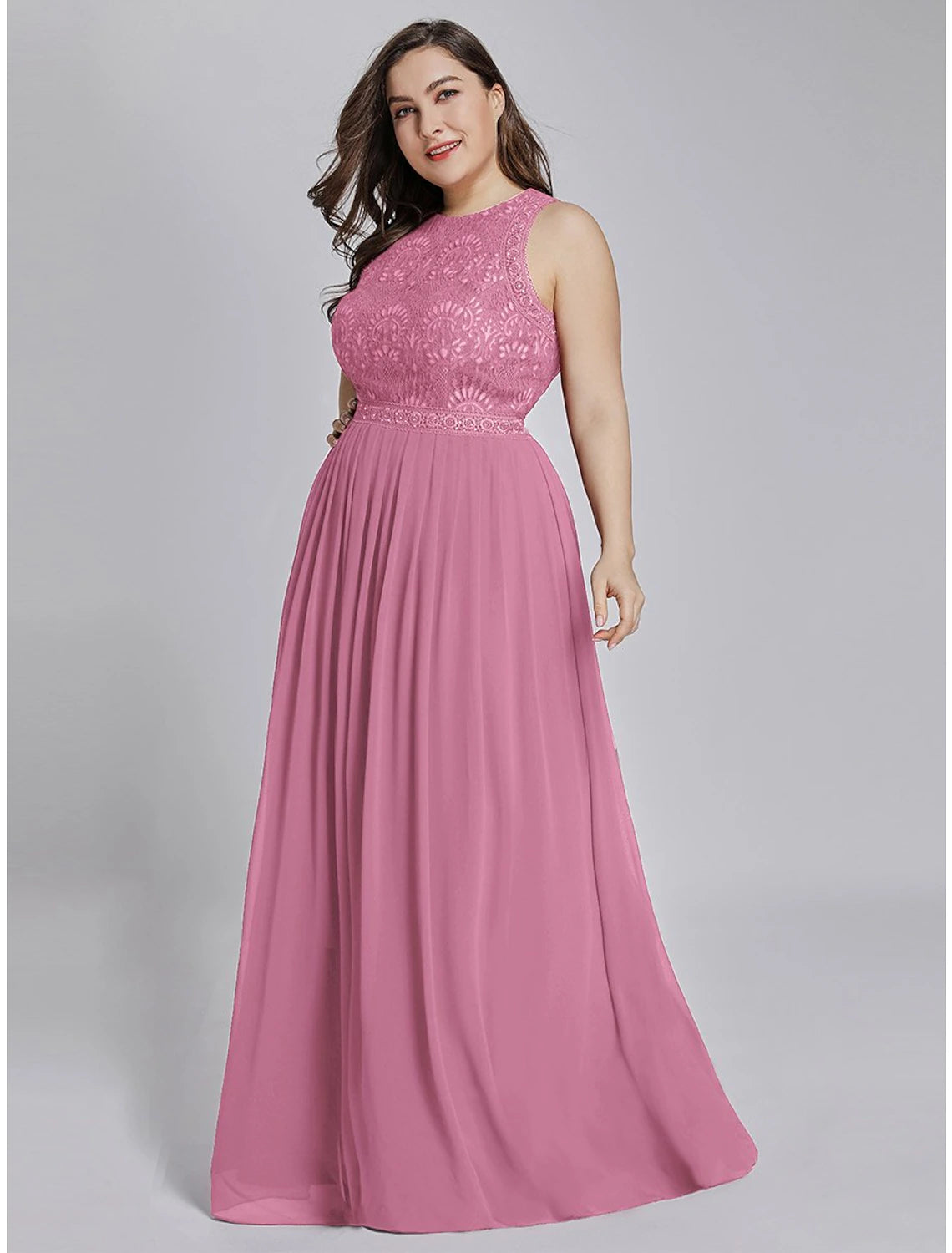 A-Line Prom Dresses Elegant & Luxurious Dress Wedding Guest Prom Floor Length Sleeveless Jewel Neck Chiffon with Crystals