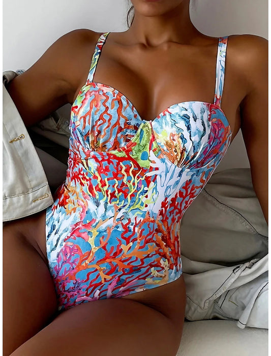 Women's Normal Swimwear One Piece Monokini trikini Swimsuit Plant Strap Vacation Sexy Bathing Suits