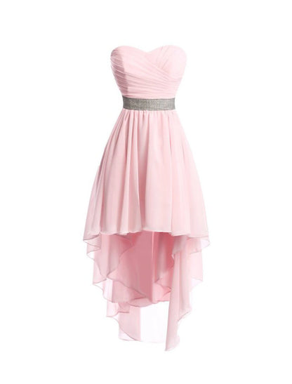 A-Line Homecoming Party Dress Tiered Dress Strapless High Low Dress Asymmetrical Sleeveless Chiffon With Ruched