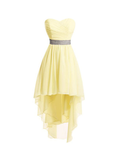 A-Line Homecoming Party Dress Tiered Dress Strapless High Low Dress Asymmetrical Sleeveless Chiffon With Ruched