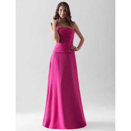 Sheath / Column Bridesmaid Dress Strapless / Straight Neckline Sleeveless Open Back Floor Length Chiffon with Ruched