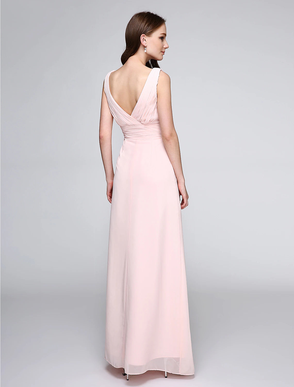 Sheath / Column Bridesmaid Dress V Neck Sleeveless Elegant Floor Length Chiffon with Criss Cross / Ruched