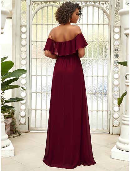 A-Line Bridesmaid Dress Off Shoulder Sleeveless Elegant Floor Length Chiffon with Ruffles / Draping