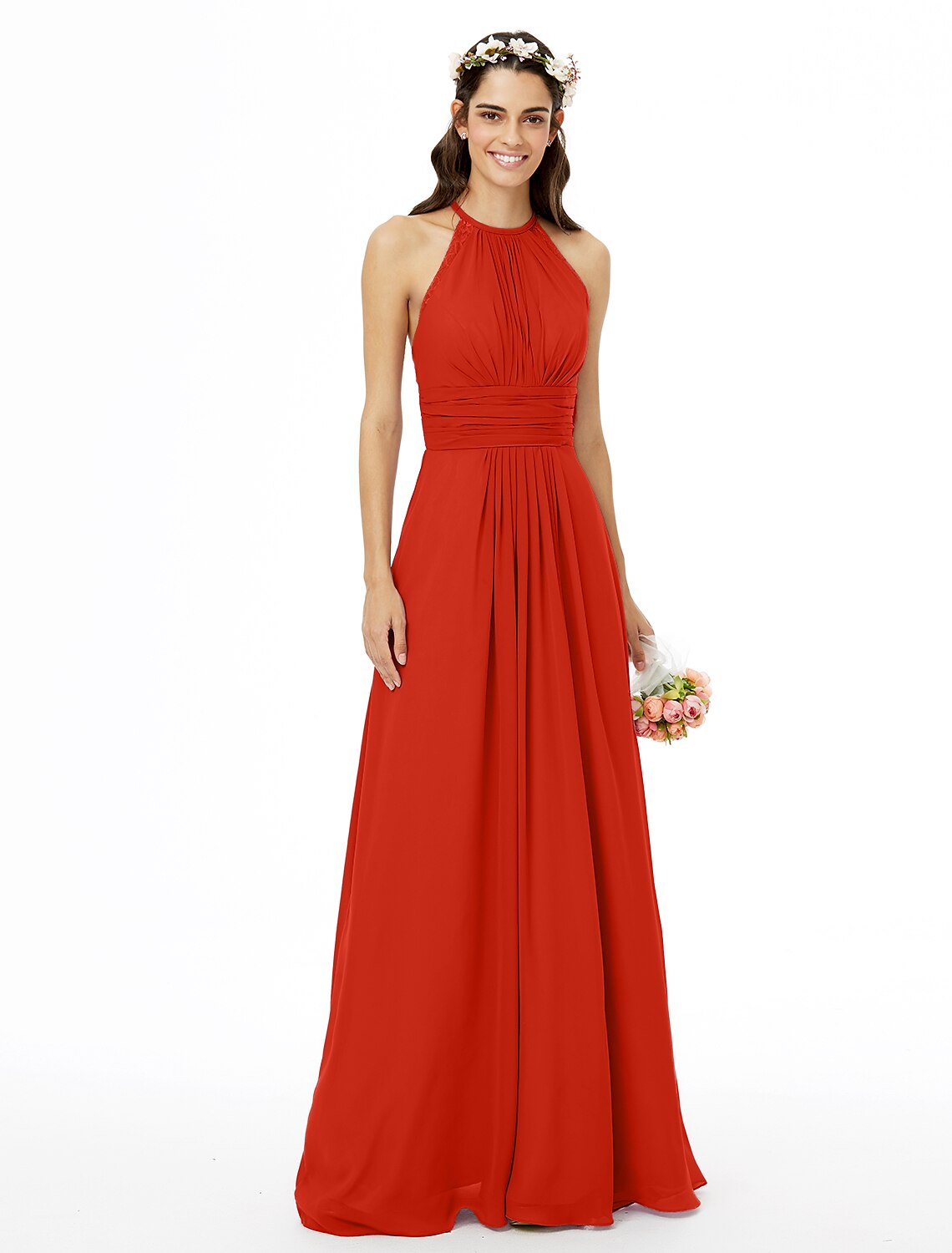 Sheath / Column Bridesmaid Dress Jewel Neck Sleeveless Beautiful Back Floor Length Chiffon with Lace / Sash / Ribbon / Pleats