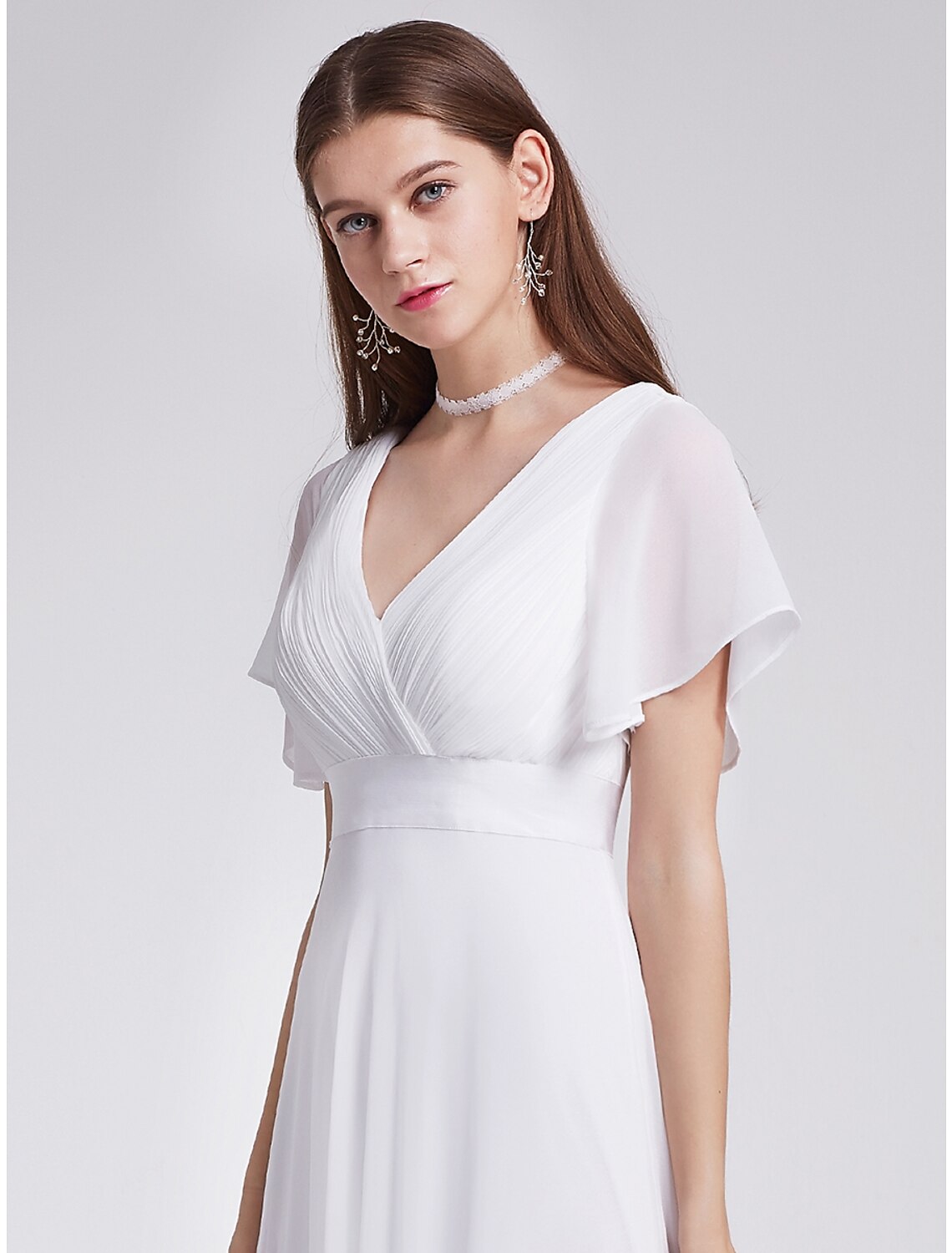 A-Line Mother of the Bride Dress Plus Size Elegant V Neck Floor Length Chiffon Short Sleeve with Sash / Ribbon Ruching