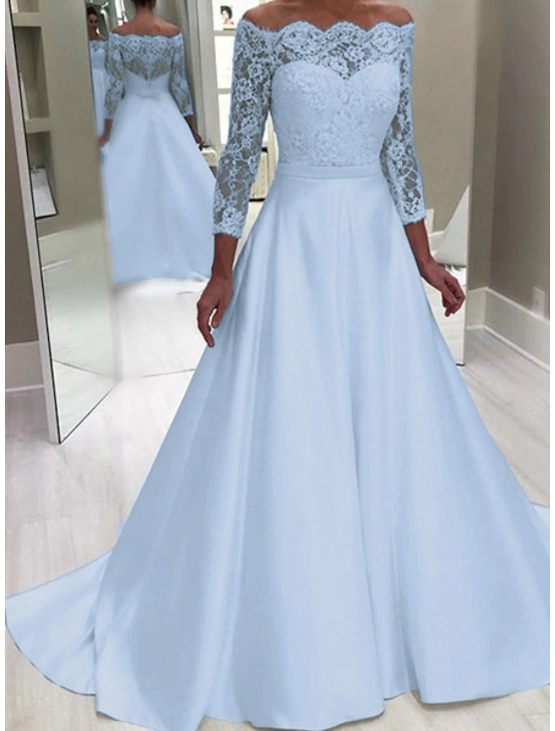 Engagement Formal Fall Wedding Dresses Ball Gown Off Shoulder Long Sleeve Court Train Satin Bridal Gowns With Beading Appliques Summer Wedding Party