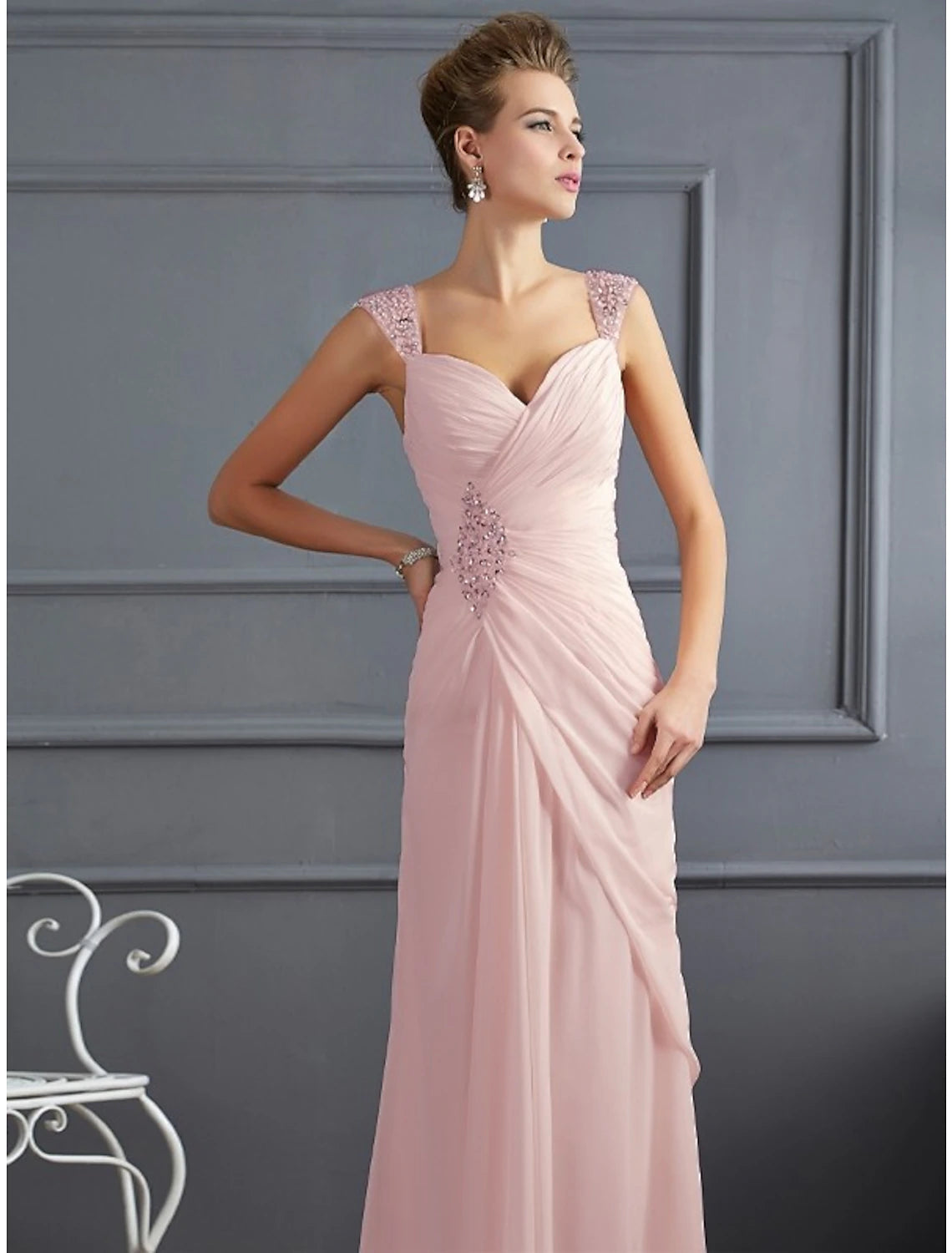 Mermaid / Trumpet Evening Gown Sparkle & Shine Dress Formal Prom Floor Length Sleeveless Spaghetti Strap Chiffon with Rhinestone Ruched