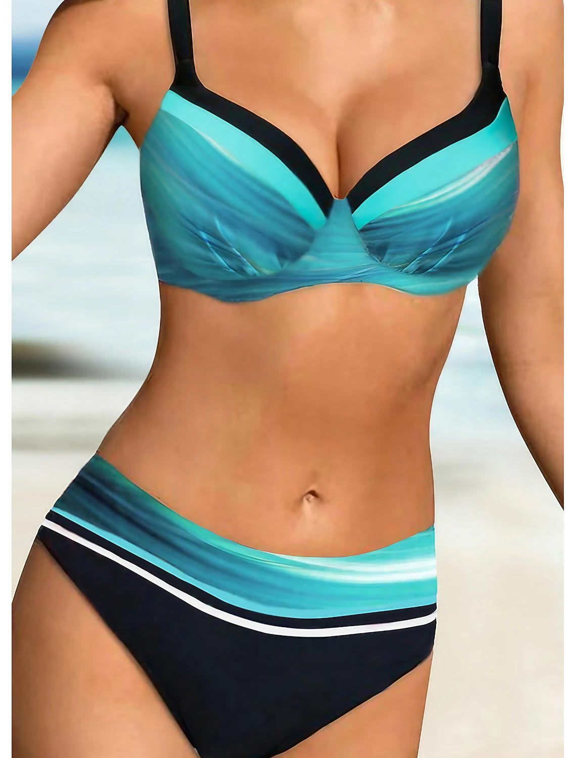 Women's Normal Swimwear Bikini 2 Piece Swimsuit Stripe Ombre Color Block Strap Vacation Sexy Bathing Suits