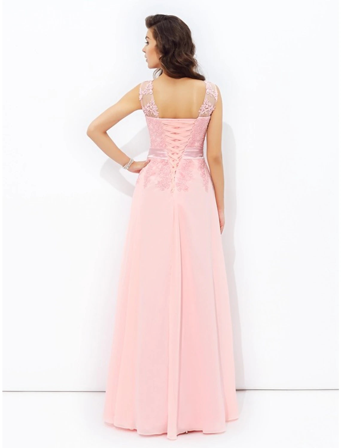 A-Line Prom Dresses Sparkle & Shine Dress Formal Wedding Guest Floor Length Sleeveless Jewel Neck Chiffon with Appliques