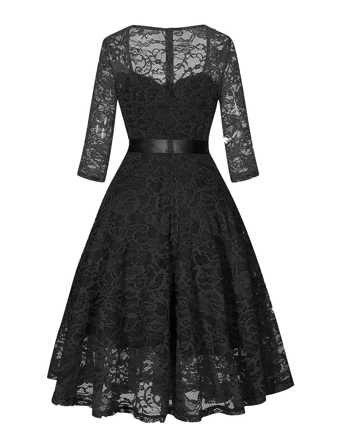 A-Line Cocktail Dresses Vintage Dress Party Wear Wedding Guest Knee Length 3/4 Length Sleeve Square Neck Lace with Sleek Sash / Ribbon