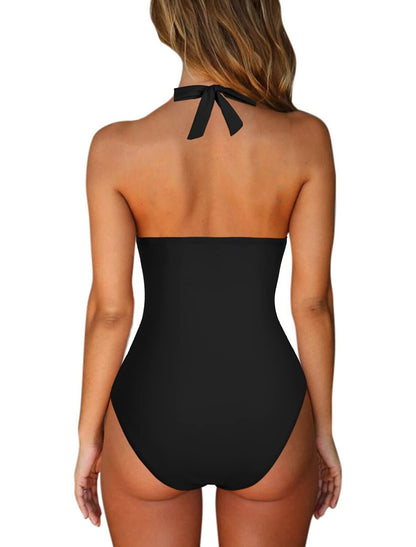 Women's Normal Swimwear One Piece Swimsuit Ruffle Tummy Control Plain Beach Wear Summer Bathing Suits