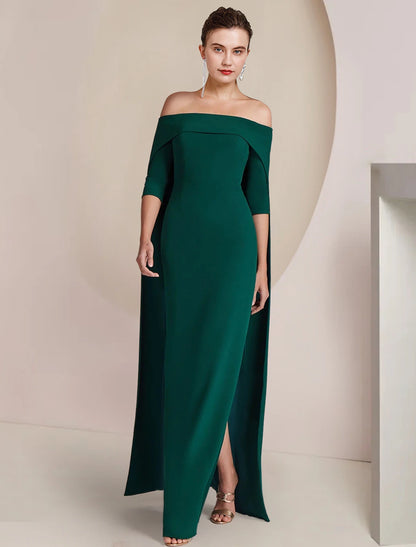 Sheath / Column Mother of the Bride Dress Formal Wedding Guest Elegant Strapless Floor Length Stretch Fabric Half Sleeve with Solid