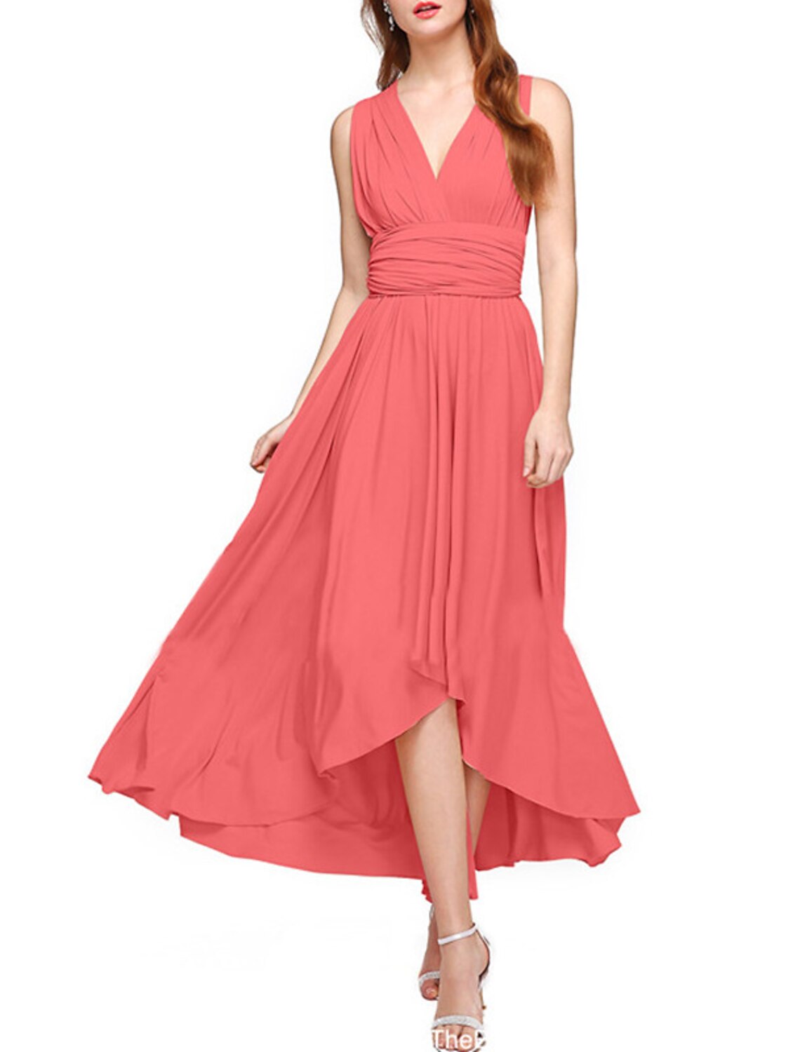 A-Line Bridesmaid Dress V Neck Sleeveless Convertible Infinity Asymmetrical Spandex with Pleats / Solid Color