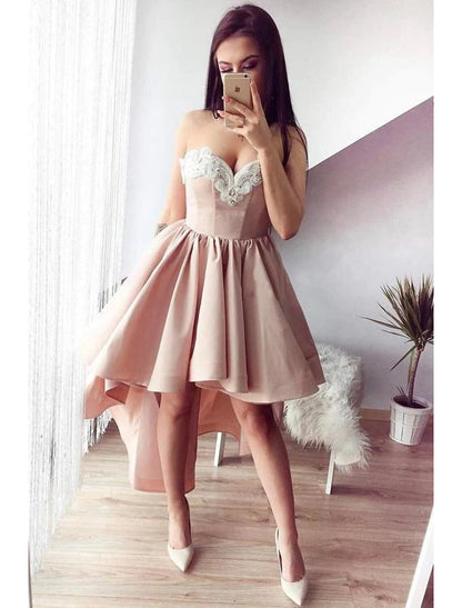 A-Line Cocktail Dresses Party Dress Homecoming Graduation Asymmetrical Sleeveless Sweetheart Satin Backless with Appliques