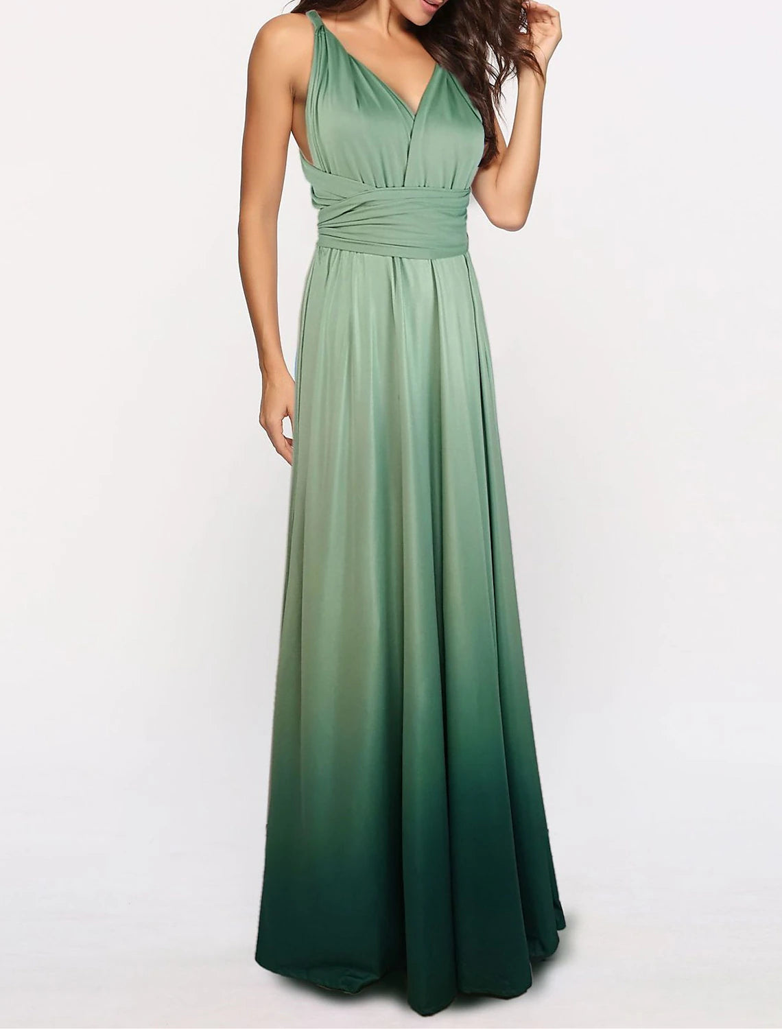 A-Line Bridesmaid Dress V Neck Sleeveless Elegant Floor Length Spandex with Ruching