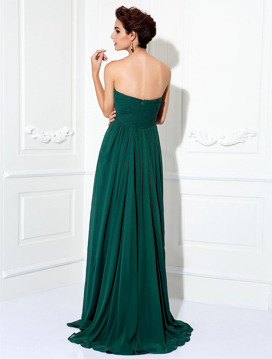 A-Line Minimalist Dress Wedding Guest Formal Evening Sweep / Brush Train Sleeveless Strapless Chiffon with Pleats Ruched