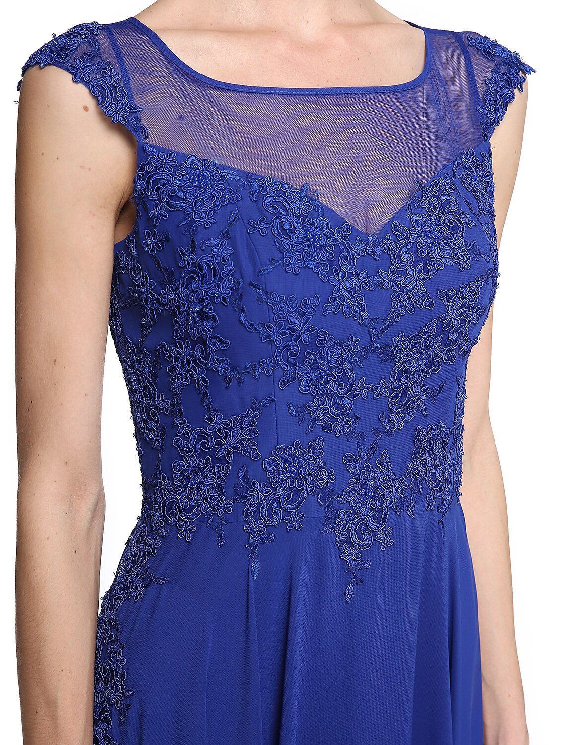 A-Line Mother of the Bride Dress Elegant Jewel Neck Ankle Length Chiffon Lace Sleeveless with Appliques