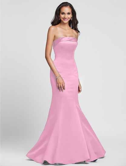 Mermaid / Trumpet Bridesmaid Dress Strapless Sleeveless Lace Up Floor Length Satin with Side Draping